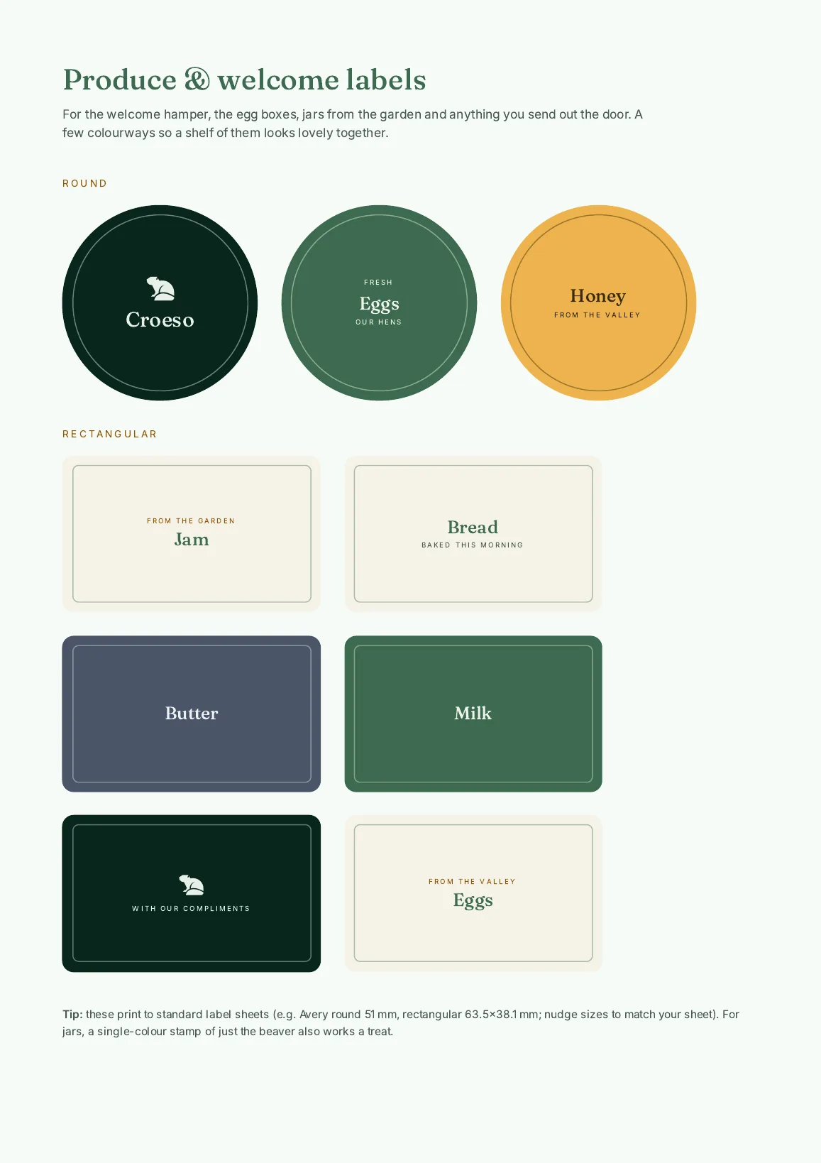 Blaeneinion produce and hamper labels