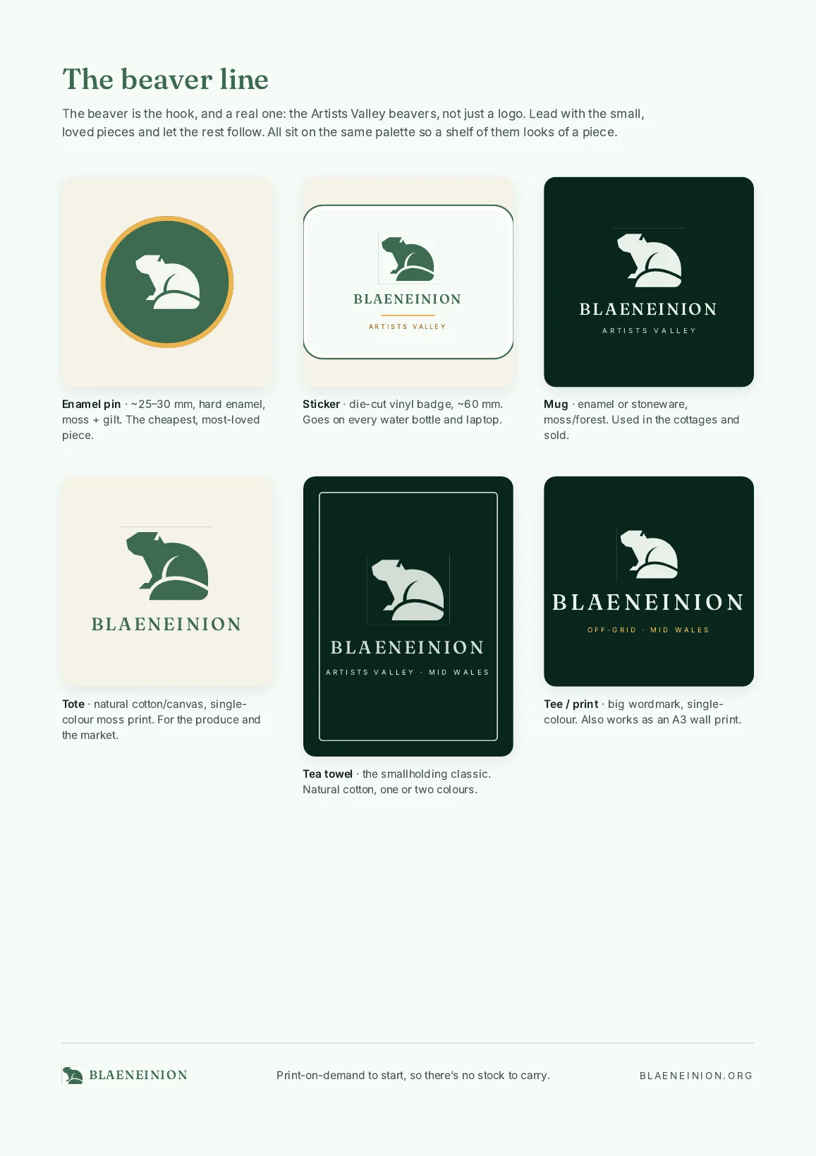 Blaeneinion merch artwork: enamel pin, sticker, mug, tote, tea towel and tee