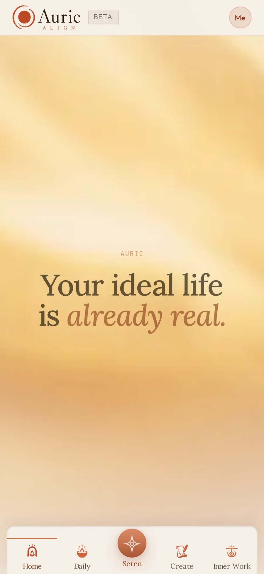 Auric, a live client app on getauric.app: 'Your ideal life is already real'
