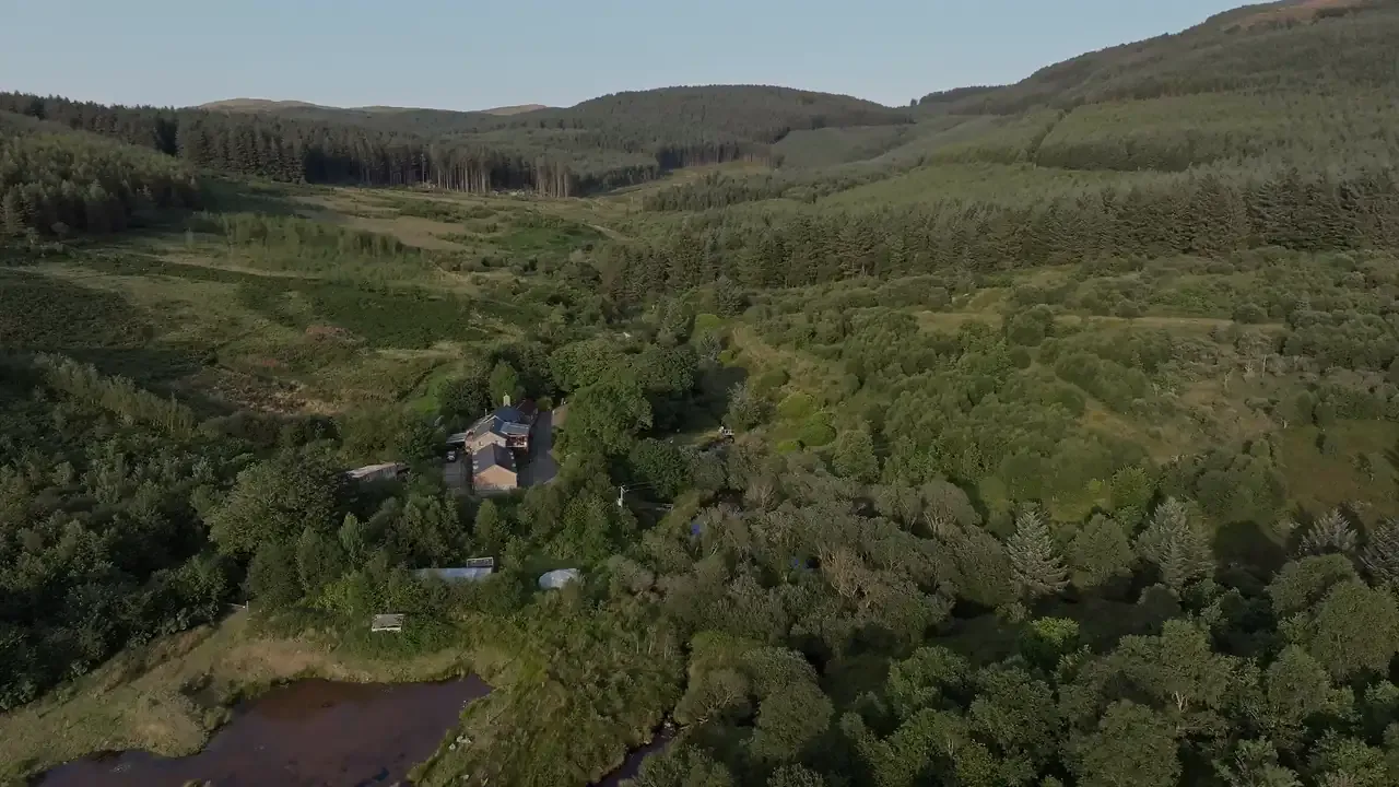 Blaeneinion, the conservation valley seen from the air at dusk