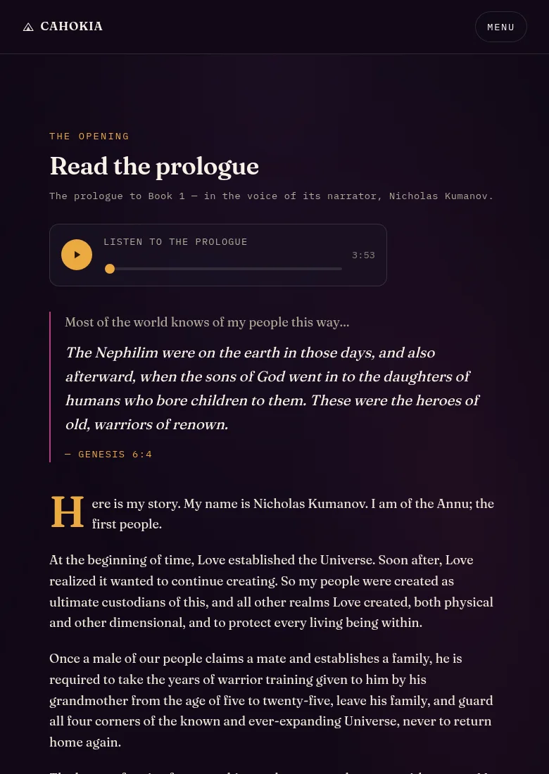 Cahokia prologue reading space and audio player