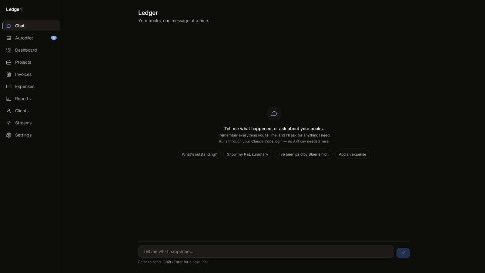 The Ledger bookkeeping console with its approval inbox